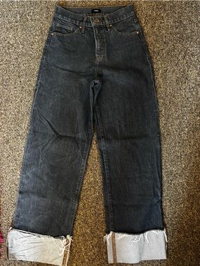Express Black Wide-Leg High-Rise Jeans with Turned Cuffs